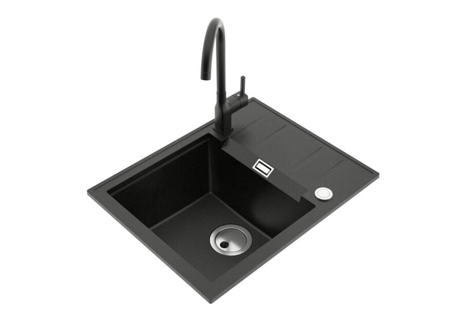 Zdjęcie: Zlewozmywak granitowy Avangard 1-komorowy grafitowy 58x46x21,5 cm syfon i bateria U MILÓ