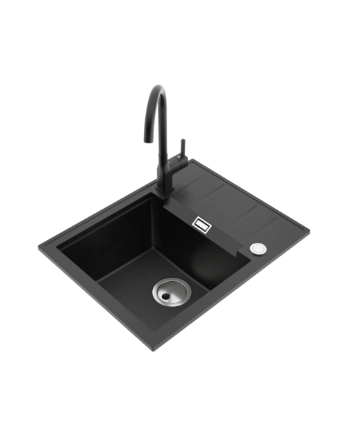 Zdjęcie: Zlewozmywak granitowy Avangard 1-komorowy grafitowy 58x46x21,5 cm syfon i bateria U MILÓ