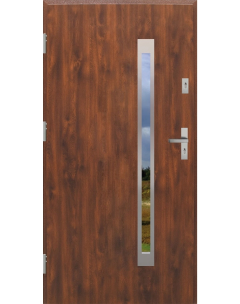 Zdjęcie: Drzwi zewnętrzne stalowo-drewniane Disting Otello 11B Dąb złoty 90 cm lewe KR CENTER