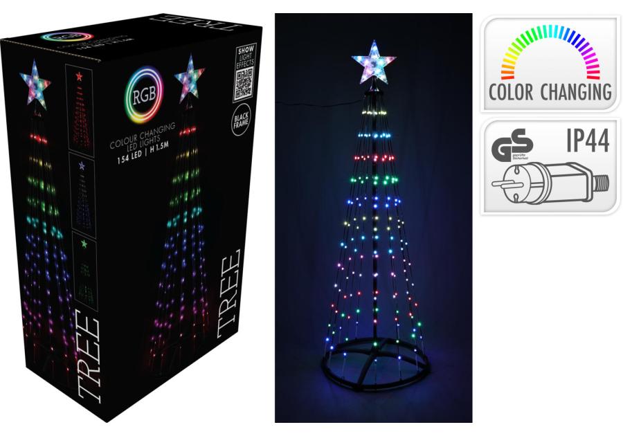 Zdjęcie: Choinka 150 cm 154 led rgb czarny KOOPMAN
