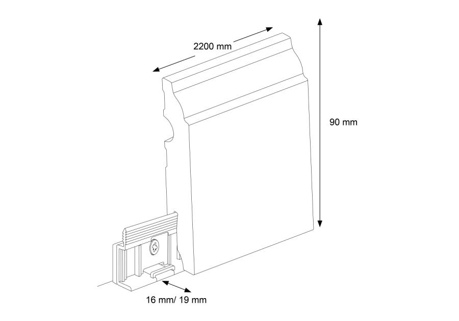 Zdjęcie: Listwa przypodłogowa MDF Biały RAL 9003 okleina półmat 6x1,1 cm kwadrat R3 220 cm CEZAR