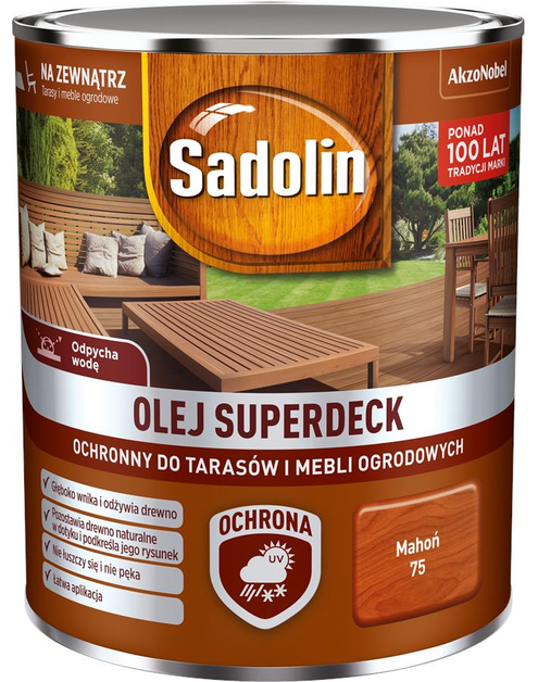 Zdjęcie: Olej do drewna 0,75 L mahoń Superdeck SADOLIN