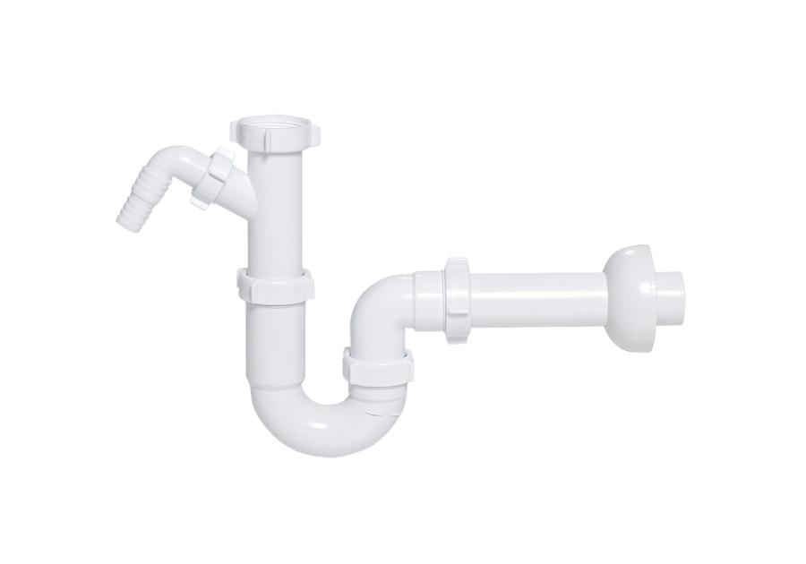 Zdjęcie: Syfon zlewozmywakowy rurowy pojedynczy bez spustu z wyjściem na pralkę/zmywarkę TYCNER