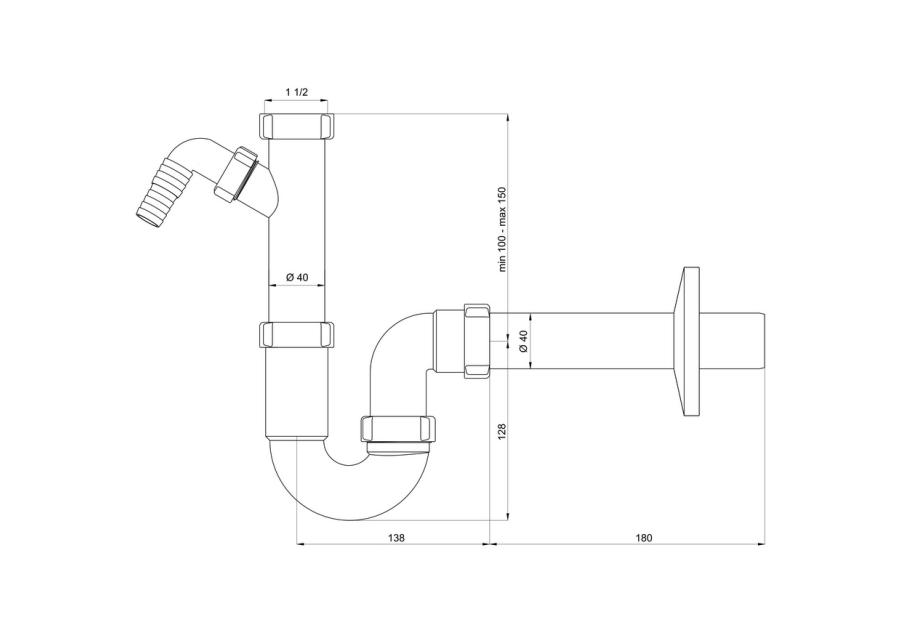 Zdjęcie: Syfon zlewozmywakowy rurowy pojedynczy bez spustu z wyjściem na pralkę/zmywarkę TYCNER
