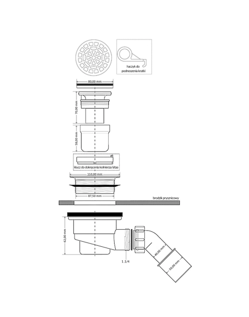 Zdjęcie: Syfon brodzikowy wys. 80 mm z odejściem 40/50 mm pokrywa mosiądz chrom 113 mm MCALPINE