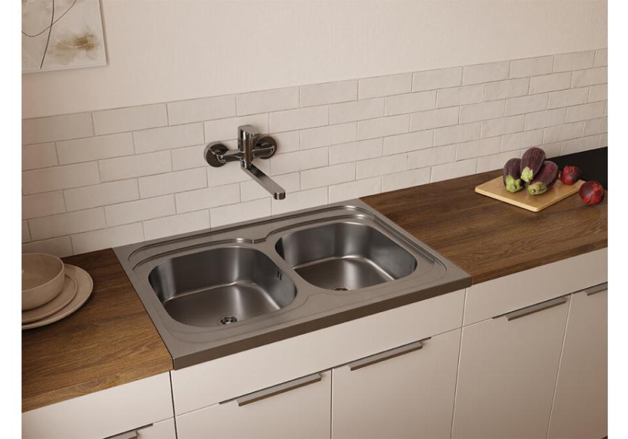 Zdjęcie: Zlew nakładany 2-komorowy 60x80 cm z syfonem KUCHINOX