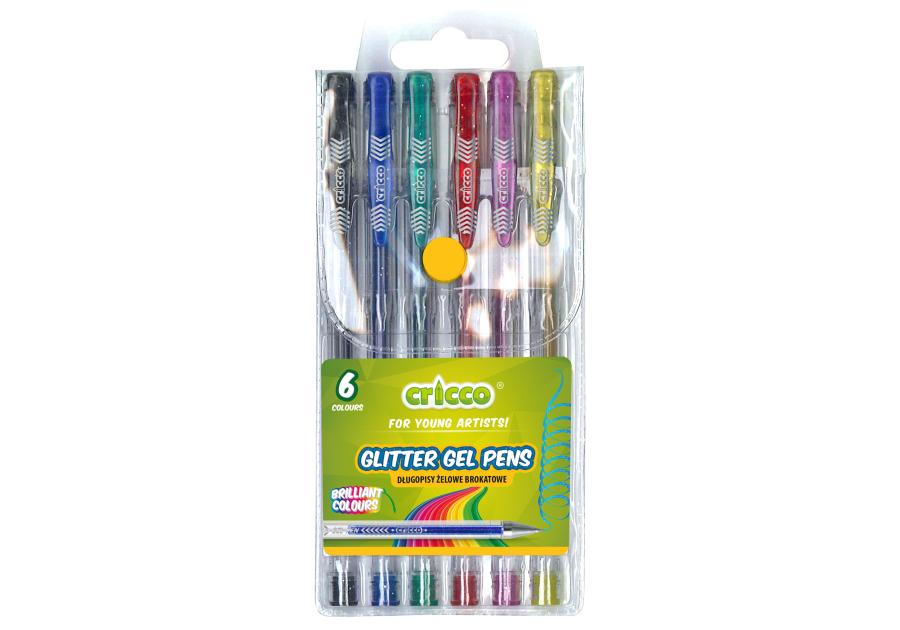 Zdjęcie: Długopisy żelowe brokatowe Cricco 6 kolorów DMS
